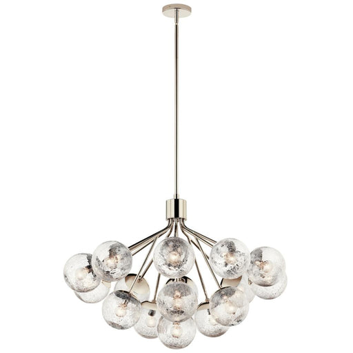 Kichler Silvarious 38 Inch 16 Light Convertible Chandelier with Clear Crackled Glass in Polished Nickel
