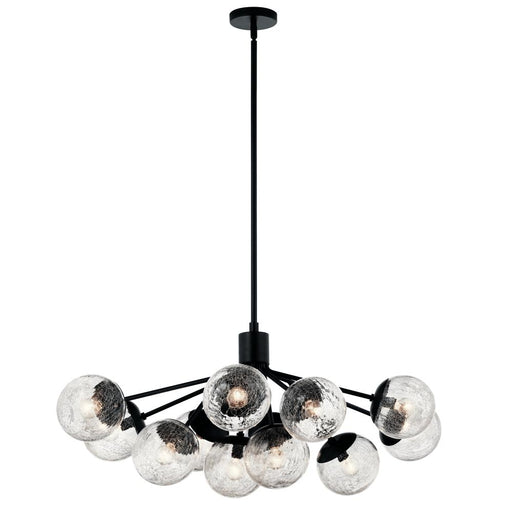 Kichler Silvarious 48 Inch 12 Light Linear Convertible Chandelier with Clear Crackled Glass in Black