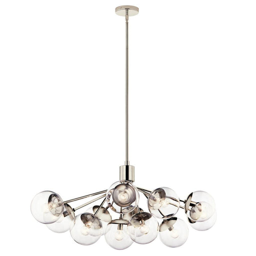 Kichler Silvarious 48 Inch 12 Light Linear Convertible Chandelier with Clear Glass in Polished Nickel