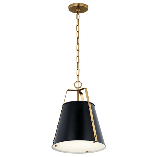 Kichler Etcher 13 Inch 1 LT Pendant with Etched Painted White Glass Diffuser in Black and Champagne Bronze