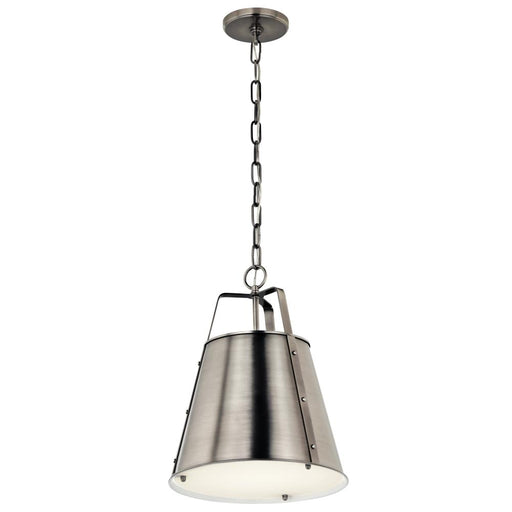 Kichler Etcher 13 Inch 1 Light Pendant with Etched Painted White Glass Diffuser in Classic Pewter