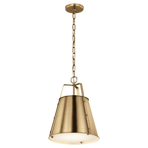 Kichler Etcher 13 Inch 1 Light Pendant with Etched Painted White Glass Diffuser in Champagne Bronze