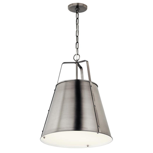 Kichler Etcher 18 Inch 2 Light Pendant with Etched Painted White Glass Diffuser in Classic Pewter