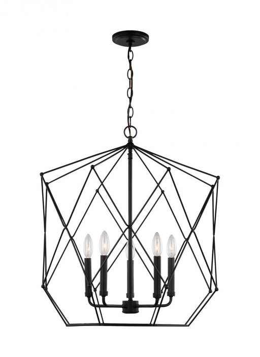 Visual Comfort & Co. Studio Collection Zarra contemporary 5-light indoor dimmable large pendant lantern in midnight black with midnight bla