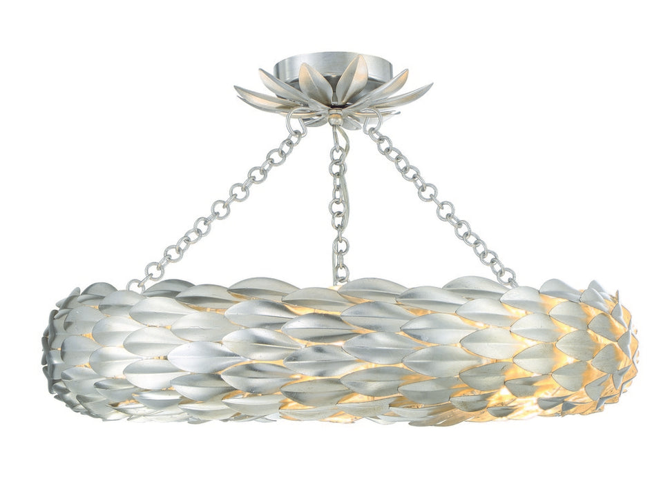 Crystorama Broche 6 Light Antique Silver Semi Flush Mount