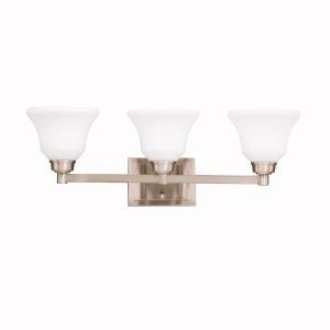 Kichler Langford 26.25" 3 Light Vanity Light with Satin Etched White Glass in Brushed Nickel