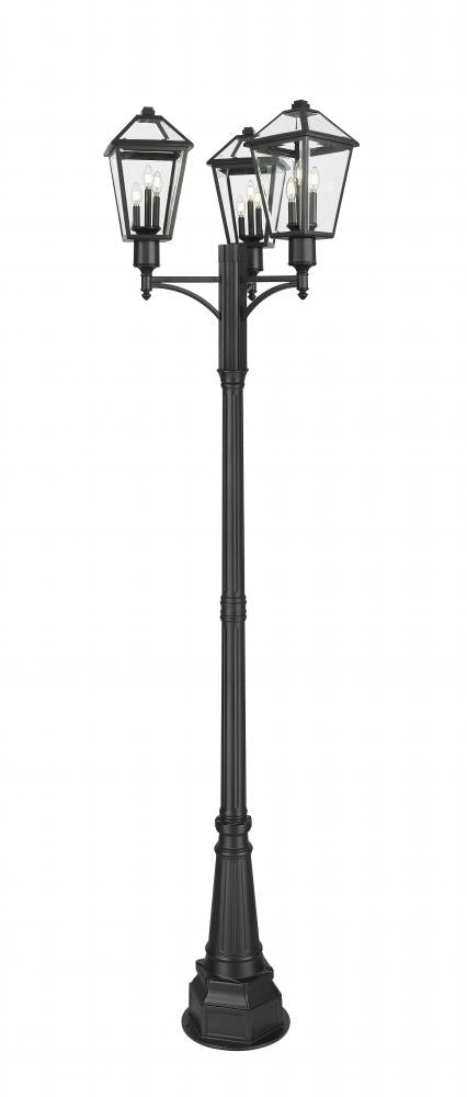 3 Light Outdoor Post Mount Fixture | 579PHBR-3-564P-BK