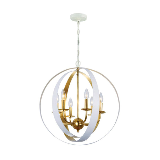 Crystorama Luna 6 Light Matte White + Antique Gold Sphere Large Chandelier
