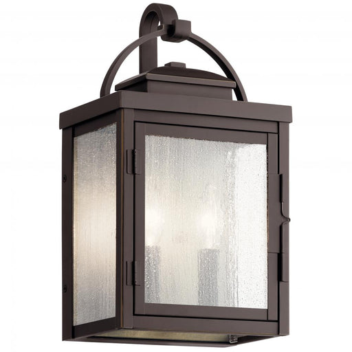 Kichler Carlson 14.75" 2 Light Outdoor Wall Light with Clear Seeded Glass in Rubbed Bronze