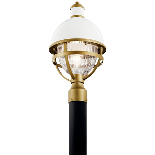 Kichler Tollisâ„¢ 18" 1 Light Post Light with Clear Ribbed Glass White and Natural Brass