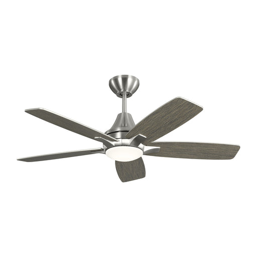 Lowden 44 Led Ceiling Fan In Brushed Steel W/silver/lt Grey Weathered Oak Reversible Blades & Lt Kit | 5LWDR44BSLGD