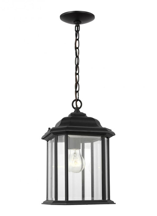 Generation Lighting Kent traditional 1-light outdoor exterior ceiling hanging pendant in black finish with clear beveled