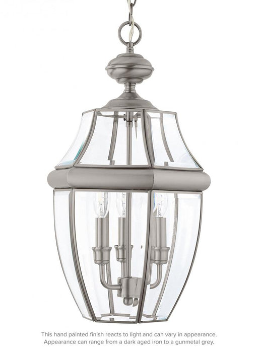 Generation Lighting Lancaster traditional 3-light outdoor exterior pendant in antique brushed nickel silver finish with