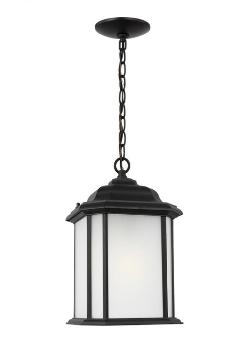 Generation Lighting Kent traditional 1-light outdoor exterior ceiling hanging pendant in black finish with satin etched