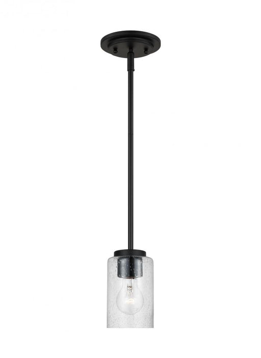 Generation Lighting Oslo indoor dimmable 1-light mini pendant in a midnight black finish with a clear seeded glass shade