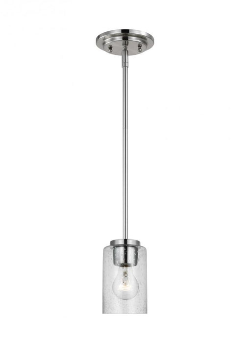 Generation Lighting Oslo indoor dimmable 1-light mini pendant in a brushed nickel finish with a clear seeded glass shade