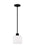 Generation Lighting Canfield indoor dimmable 1-light mini pendant in a midnight black finish with white etched glass dif
