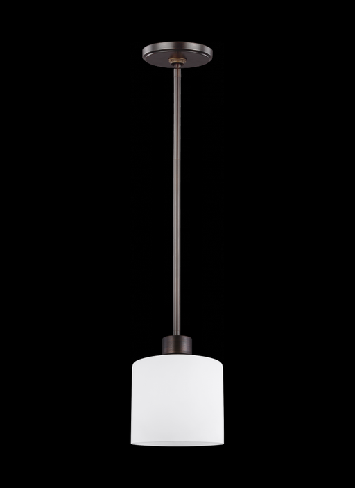 Generation Lighting Canfield modern 1-light indoor dimmable ceiling hanging single pendant light in bronze finish with e