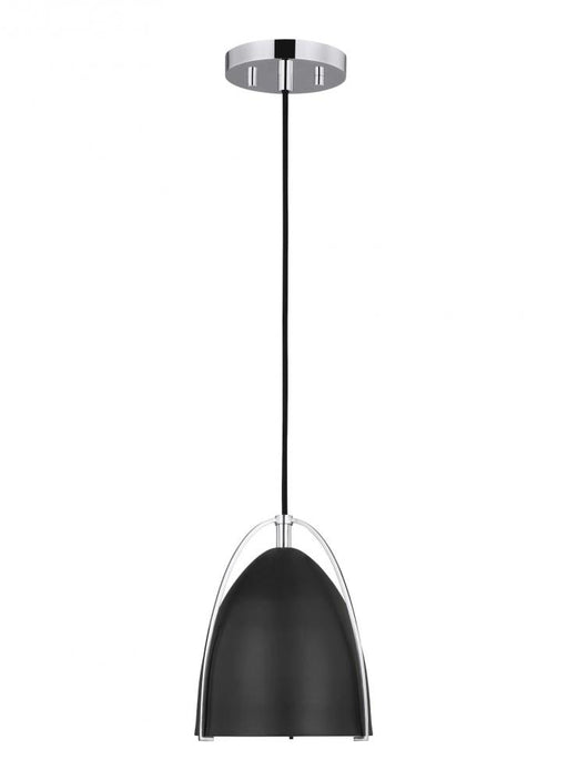 Visual Comfort & Co. Studio Collection Norman modern 1-light indoor dimmable mini ceiling hanging single pendant light in chrome silver fin