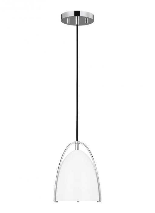 Visual Comfort & Co. Studio Collection Norman modern 1-light indoor dimmable mini ceiling hanging single pendant light in chrome silver fin