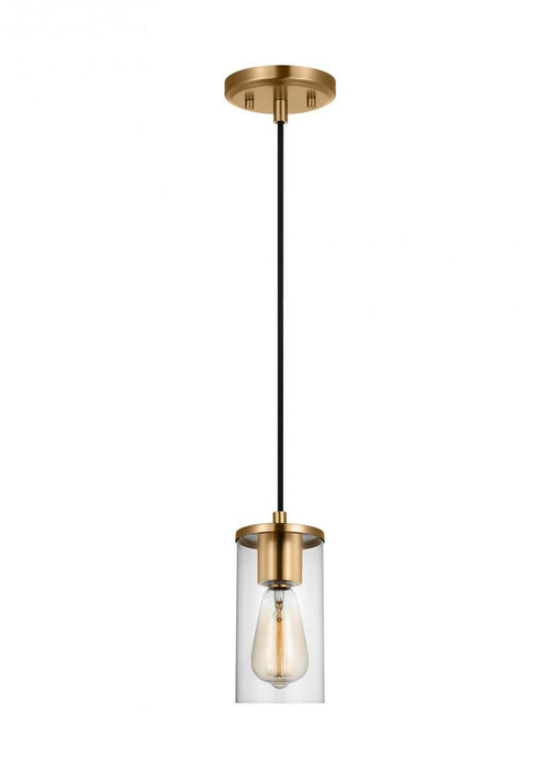 Visual Comfort & Co. Studio Collection Zire dimmable indoor 1-light mini pendant in a satin brass finish with clear glass shade