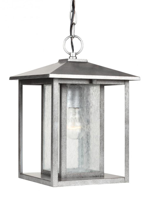 Generation Lighting Hunnington contemporary 1-light outdoor exterior pendant in weathered pewter grey finish with clear | 62027-57