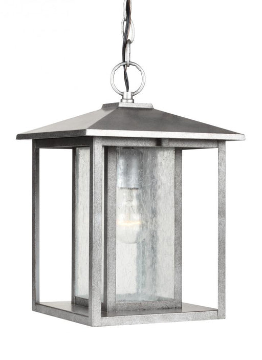 Generation Lighting Hunnington contemporary 1-light outdoor exterior pendant in weathered pewter grey finish with clear