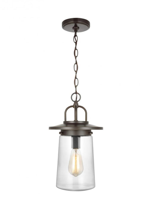 Generation Lighting Tybee traditional 1-light outdoor exterior pendant in antique bronze finish with clear glass shade