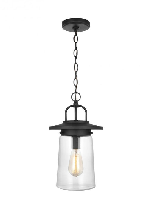 Generation Lighting Tybee casual 1-light LED outdoor exterior ceiling hanging pendant in black finish with clear glass s | 6208901EN7-12