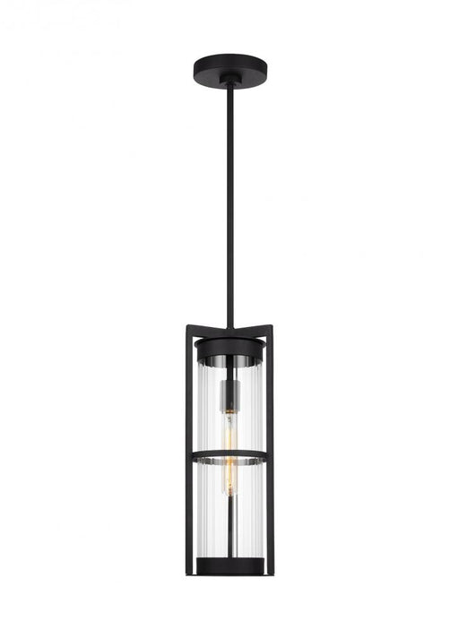 Visual Comfort & Co. Studio Collection Alcona transitional 1-light outdoor exterior pendant lantern in black finish with clear fluted glass