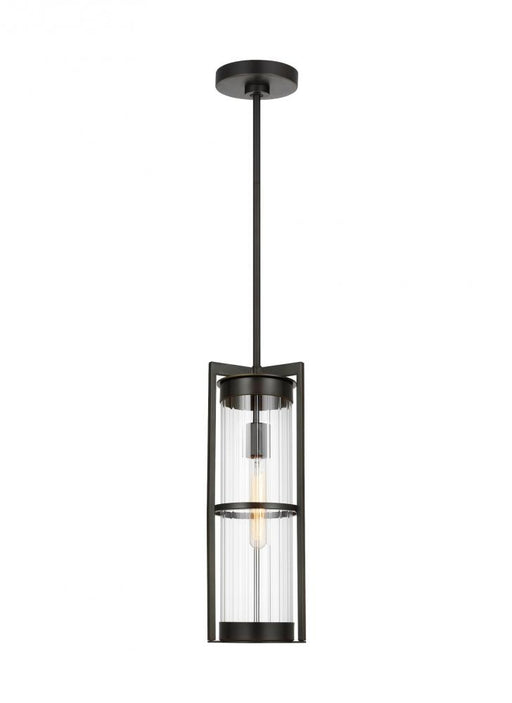 Visual Comfort & Co. Studio Collection Alcona transitional 1-light outdoor exterior pendant lantern in antique bronze finish with clear flu