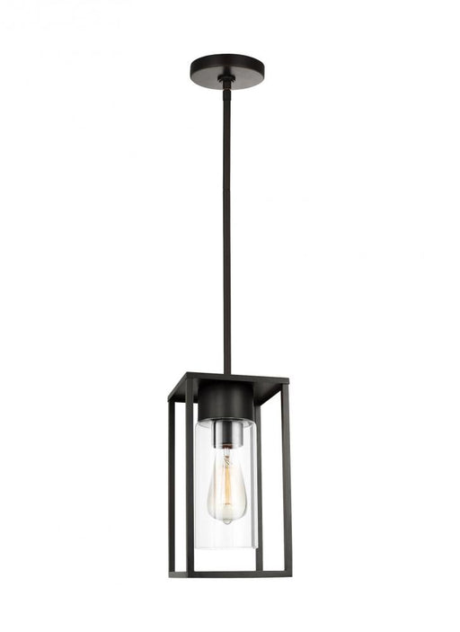 Visual Comfort & Co. Studio Collection Vado modern 1-light outdoor pendant lantern in antique bronze finish with clear glass shade