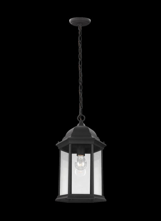 Generation Lighting Sevier traditional 1-light outdoor exterior ceiling hanging pendant in black finish with clear glass