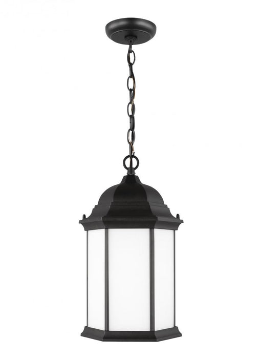 Generation Lighting Sevier traditional 1-light outdoor exterior ceiling hanging pendant in black finish with satin etche