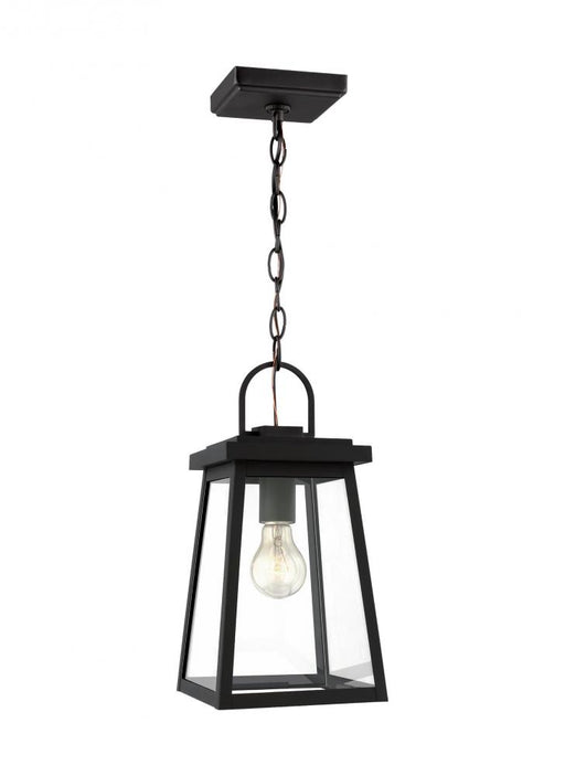 Visual Comfort & Co. Studio Collection Founders modern 1-light outdoor exterior ceiling hanging pendant in black finish with clear glass pa