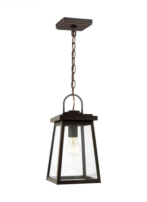 Visual Comfort & Co. Studio Collection Founders modern 1-light outdoor exterior ceiling hanging pendant in antique bronze finish with clear