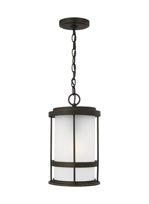 Generation Lighting Wilburn modern 1-light outdoor exterior ceiling hanging pendant lantern in antique bronze finish wit