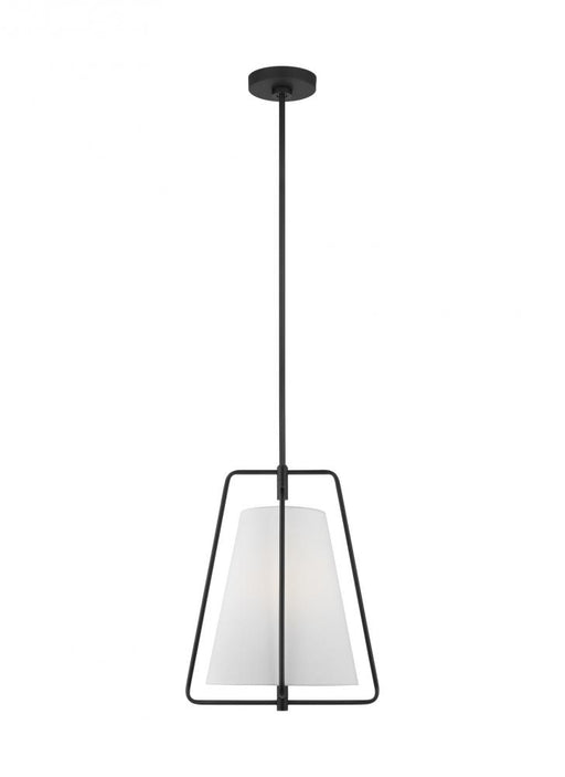 Visual Comfort & Co. Studio Collection Allis modern industrial 1-light indoor dimmable pendant in midnight black finish with white linen sh