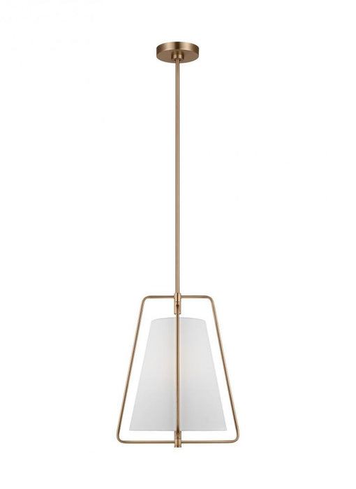 Visual Comfort & Co. Studio Collection Allis modern industrial 1-light indoor dimmable pendant in satin brass gold finish with white linen