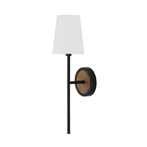 Capital 1-Light Sconce in Matte Black and Mango Wood with Removable White Fabric Shade