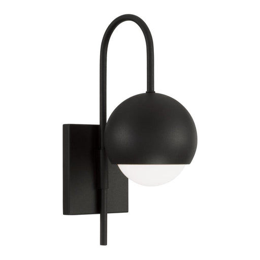 Capital 1-Light Circular Globe Sconce in Black Iron with Soft White Glass