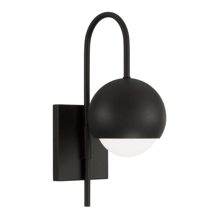 1-light Circular Globe Sconce In Black Iron With Soft White Glass | 651611BI