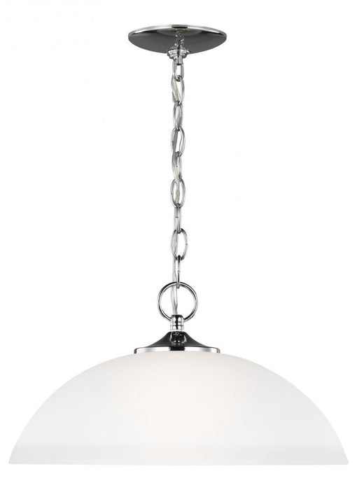 Generation Lighting Geary transitional 1-light LED indoor dimmable ceiling hanging single pendant light in chrome silver