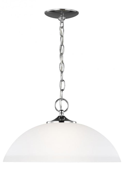 Generation Lighting Geary transitional 1-light LED indoor dimmable ceiling hanging single pendant light in chrome silver