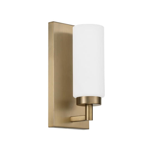 Capital 1-Light Cylindrical Sconce in Aged Brass with Faux Alabaster Glass