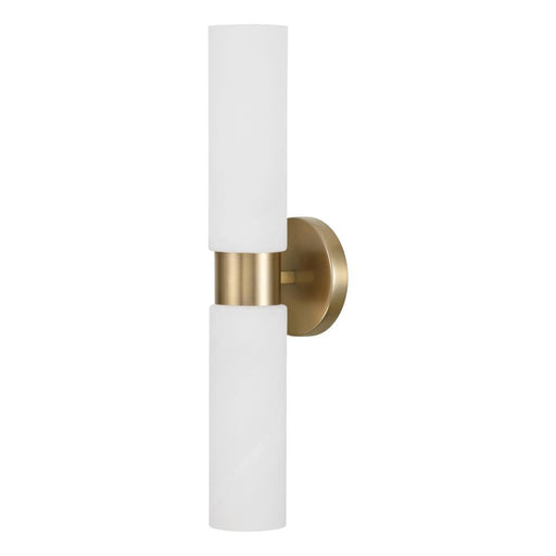 Capital 2-Light Cylindrical Linear Bath Bar Sconce in Aged Brass with Faux Alabaster Glass