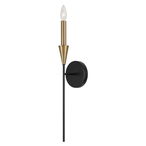 Capital 1-Light Sconce in Black and Aged Brass with Interchangeable White or Aged Brass Candle Sleeve