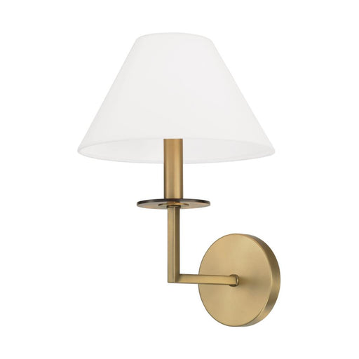 Capital 1-Light Sconce in Aged Brass with White Fabric Stay-Straight Shade