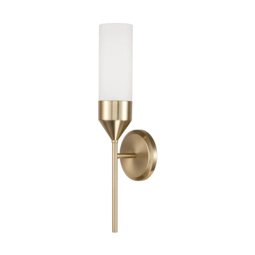 Capital 1-Light Cylindrical Sconce in Matte Brass with Soft White Glass