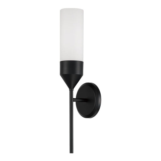 Capital 1-Light Cylindrical Sconce in Matte Black with Soft White Glass